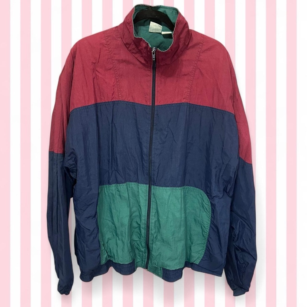 Men's Colorblock Windbreaker Jacket - Red Navy Green